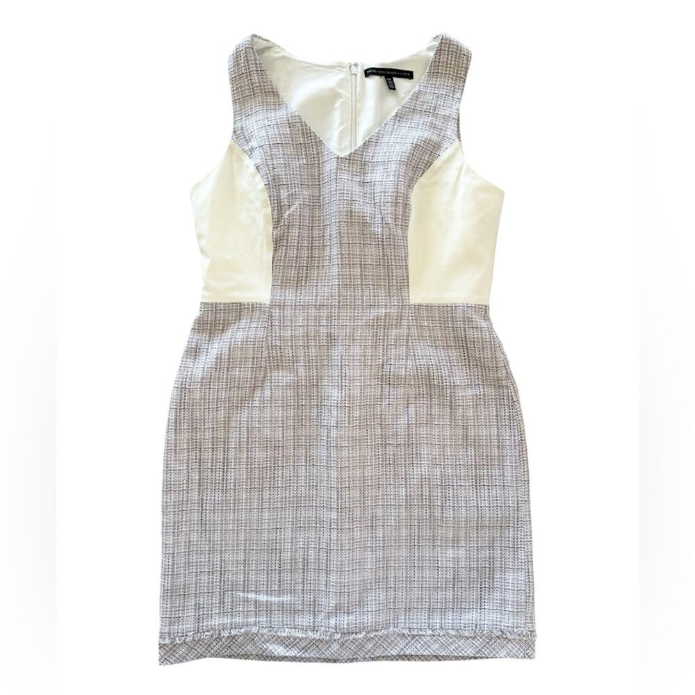 WHBM Wisteria Ecru Tweed Side Panel Colorblock Sleeveless Dress Size 14P NWOT